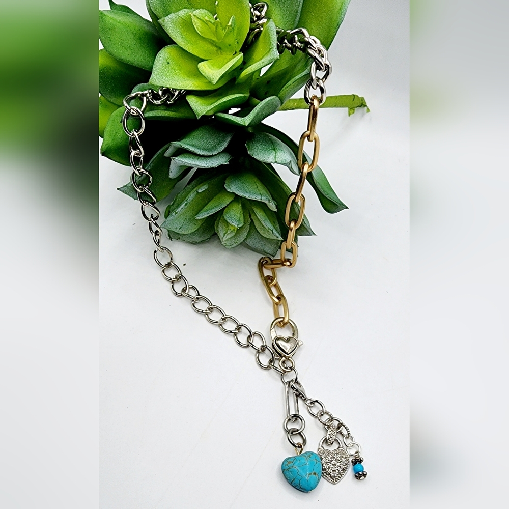Silver chain,worn gold chain necklace, dangle charms, 20inch - Picture 3 of 4